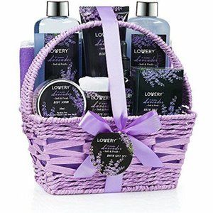 Home Spa Gift Basket, 9 Pc Bath & Body Set for Women and Men, Lavender & Jasmine